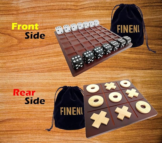 Dice Battle and TicTacToe Dual Sides Board Games, Wooden Coffee Table Games for Adults, 2 Player Best Bar Dice Games, Indoor Tabletop Game & 2 Players Wood Table Top Dice Game (Dual(2)/Brown)