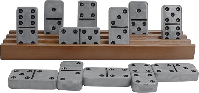 Dominos Set for Adluts - Double 6 Jumbo Domino Set - 28 Thick Marbleized Black and Gray Tiles - Dominoes Set for Adults and Kids, Classic Board Game for Family Nights & Travel (Black & Grey Case)