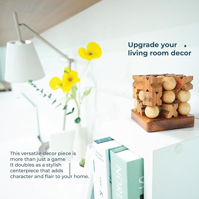 BSIRI 3D Wooden Tic Tac Toe - Rustic Coffee Table Decor, Unique Gifts for Special Occasions, Fun for All Ages in Strategic Game Night, Family Games, and More