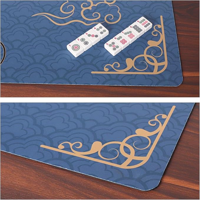 ZGME Mahjong Mat, Anti Slip & Noise Reduction Table Cover for Mahjong, Dominoes, Poker, Card, Tile and Board Games, Rubber Game Mat with Carrying Bag and 3 Dice (Blue, 31.5 x31.5 Inches)