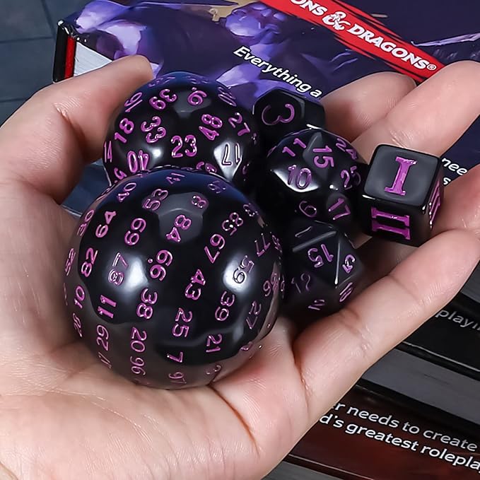 CiaraQ DND Polyhedral Dice Set (15pcs) D4-D100 Game Dice with Dice Bag for Dungeons and Dragons Role Playing Table Games (Black & Purple)