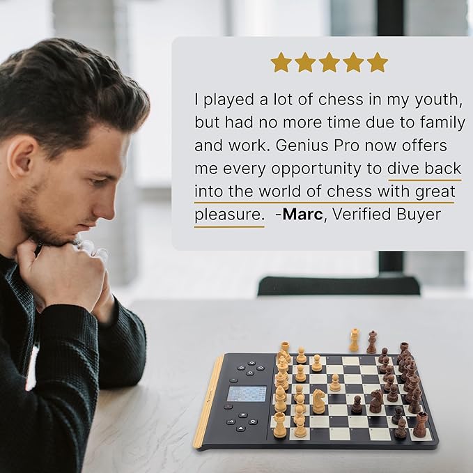 Millennium Electronic Chess Board - ChessGenius Pro Wood Edition - Beginner to Advanced - Interactive Strategy & Learning - Handcrafted Wood Pieces - AI Chess Board - User Friendly - LCD Display