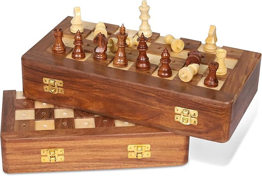 Rosewood Foldable Travel Chess Set for The Blind or Those with Low Vision or Visually Impaired - Large (12 inches)