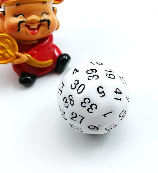 Bescon Fifty-Sided Die, 50 Sided Cube, 50 Sides Dice, 50-Sided D50 30mm Large Gaming Dice - White Opaque Color with Black Numbers