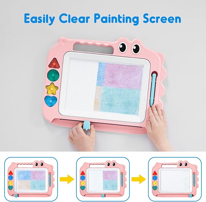 SGILE Toys for Kids, Magnetic Drawing Board for Early Learning, Color Erasable Doodle Writing Pad Gift for Baby Girls Boys, Painting Sketch Pad with Four Stamps for 3 4 5 Year Old Toddlers, Pink