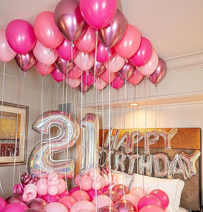 Pink Balloons Metallic Pink Balloon, 50Pcs 12Inch Hot Pink Chrome Pink Latex Balloons Baby Pink Balloon and Dark Magenta Pink Balloons for Birthday Baby Shower Princess Party Decorations