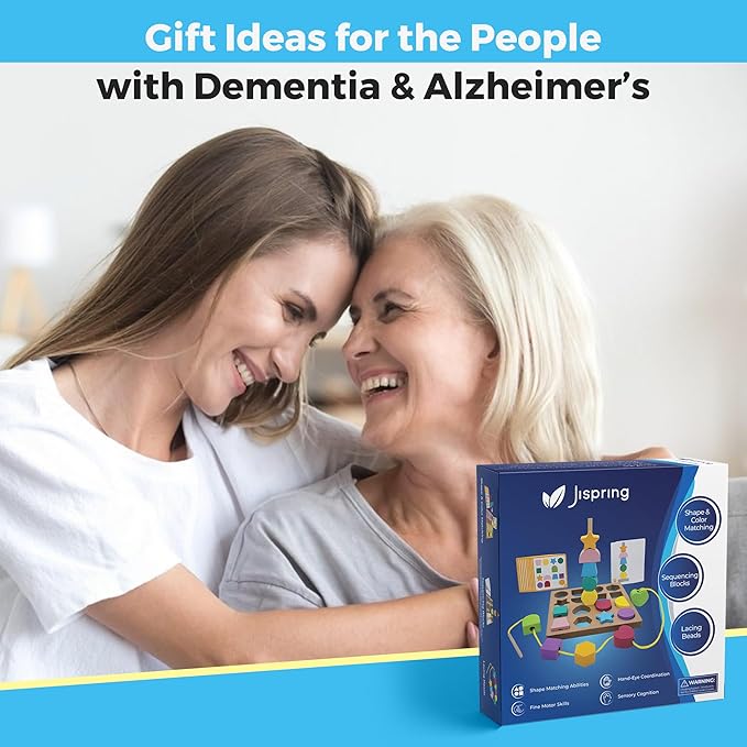 Jispring Puzzle Games for Dementia, 3-in-1 Color Matching Shapes, Wooden Shape Sorter for Alzheimers, Beads Sequencing for Elderly, Fidget Sensory Toys for Seniors, Keeping Hands Busy, Anxiety Relief