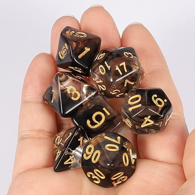 CiaraQ DND Polyhedral Dice Set for Dungeons and Dragons RPG MTG Role Playing Table Games-with 1 Dice Pouch (Transparent + Black Cloud)