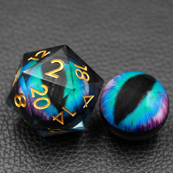 Dungeons and Dragons DND Dice D20, Moving Eyeball Liquid Core Dice Set D&D 33MM Oversized D20 Single Sharp Edge Resin dice with Gift Case, Polyhedral Dice for Role Playing Game