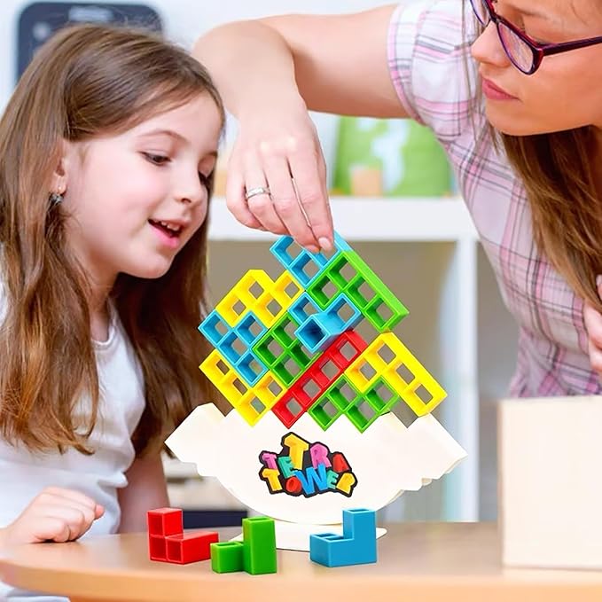 16Pcs Tetra Tower Balance Game Puzzle Block Stacking Toys, Fun Party Games for Kids Indoor Tetra Board Games for Adults and Family