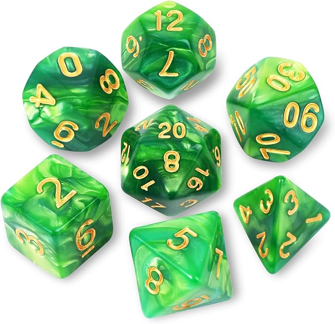 DND Polyhedral Dice Set with a Black Dice Bag for D&D RPG MTG Role Playing Table Games RPG Polyhedral Dice for Dungeon and Dragons Playing Games 7-Die Set (Dark Green&Light Green Dice)