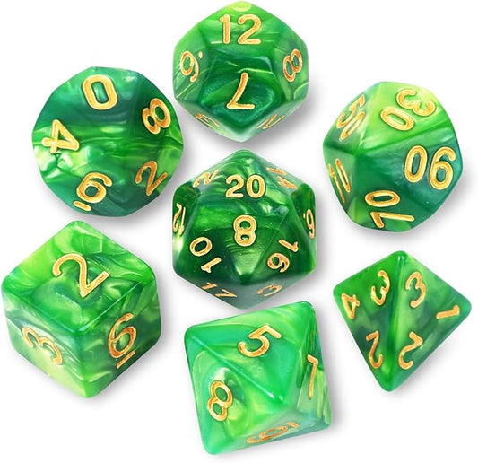 DND Polyhedral Dice Set with a Black Dice Bag for D&D RPG MTG Role Playing Table Games RPG Polyhedral Dice for Dungeon and Dragons Playing Games 7-Die Set (Dark Green&Light Green Dice)