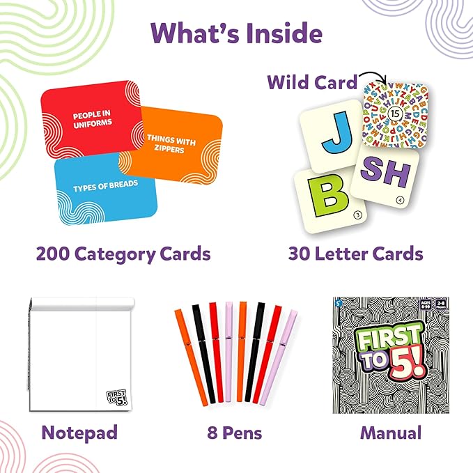 Skillmatics Board & Card Game - First to 5, Category Game with a Twist, Perfect for Parties, Family, Game Night, Quick Thinking, Gifts for Kids, Teens, Adults, Ages 8, 9, 10 & Up, 2-8 Players
