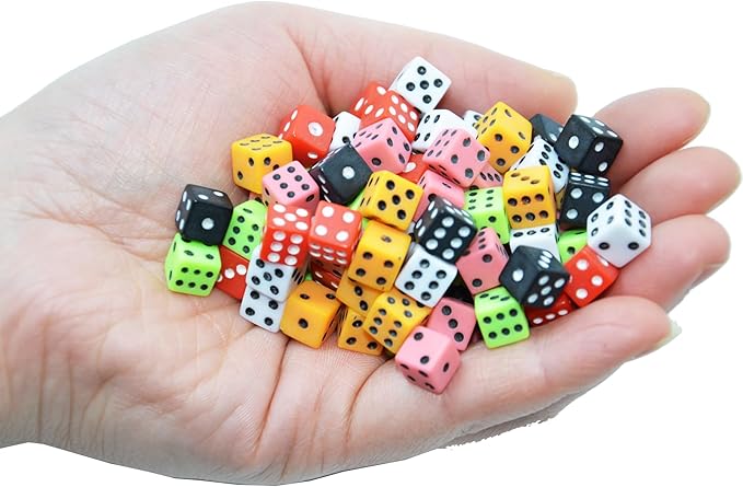 SmartDealsPro 100 Assorted D6 Mini Tiny Dice Game Dot Square Dice for Casino Themed Activity, Board Game, Teaching Math, Parties (Mix Color, 8mm)