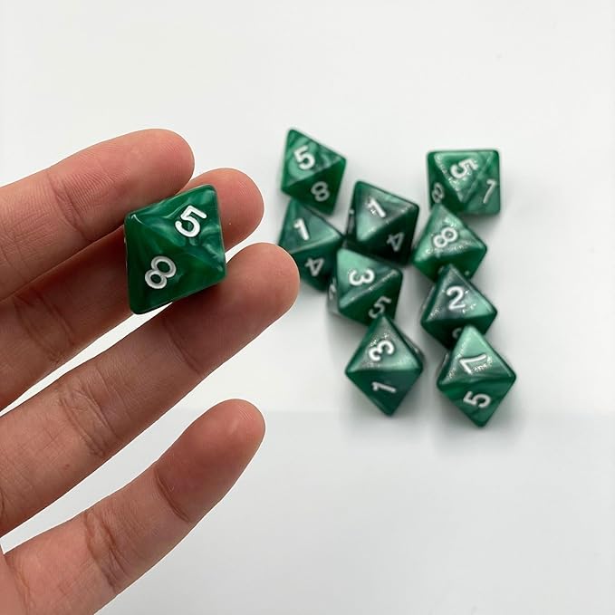 10 Pieces D8 Polyhedral Dice Set - 8 Sided Dice with Numbers | Ideal for Board Games, Classroom Activities, Party Table & Gaming Fun (Color: Green, Size: 1.6cm/0.63in)
