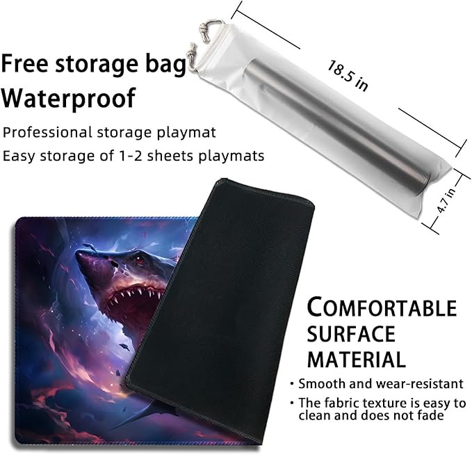 Playmat for MTG, with Free Storage Bags,Game Mat 24 x 14 inches, TCG and Board Game Mat for Cards,Mousepad Desk Mats (Shark-Regular)