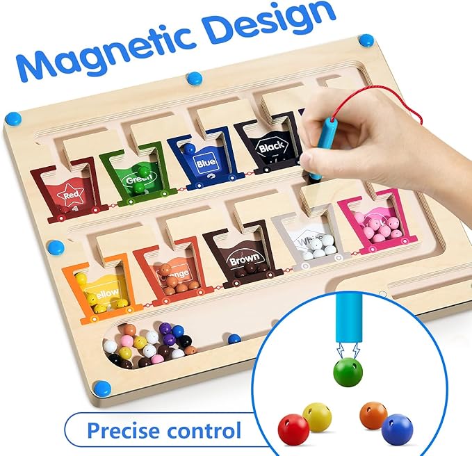 Montessori Toys for 3 Year Old Girls/Boys, Wooden Magnetic Color Number Maze Educational Board Activity for Kids, Toddler Learning Toys Age 2-4, Christmas Birthday Gifts for 3-5 Year Old Girl