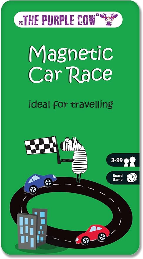 The Purple Cow Magnetic Travel Car Race Game - Airplane Games & Quiet Games. Game Box for Kids & Adults. Fun Game Where You Get to Race Each Other Around A Track