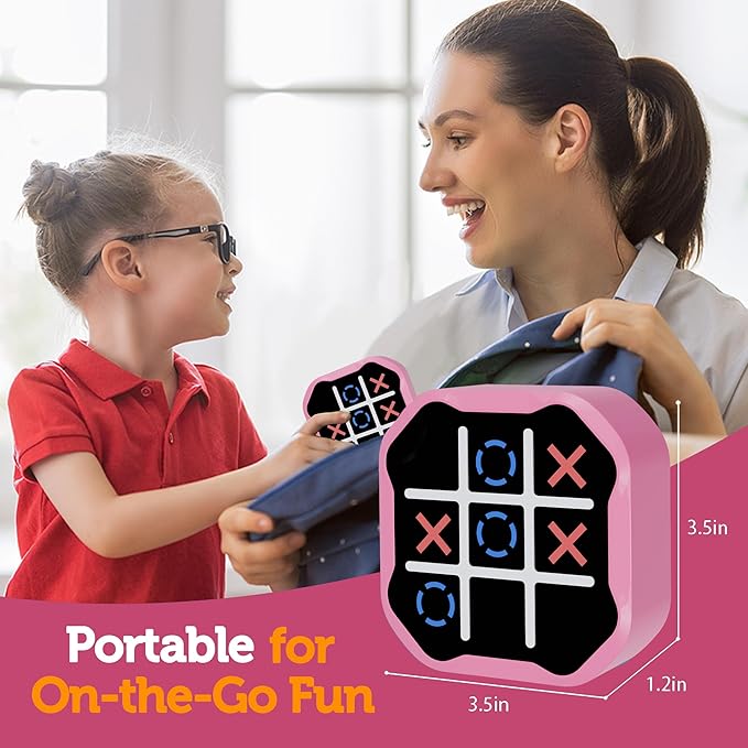 3 in 1 Electronic Tic Tac Toe Game, Handheld Digital Tic Tac Toe Bolt Game with Silent Mode, Portable Learing Toy Gift for Kids & Adults, Pink