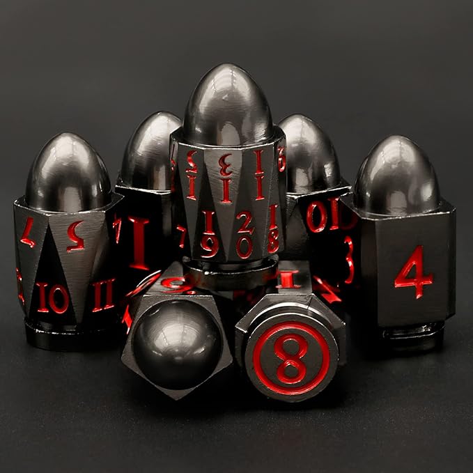 Bullet Dice Set, DND Dice Metal Revolver，ZHOORQI D6 Gun Dice D&D Gifts for Dungeons and Dragons, RPGs(7-Red Number)