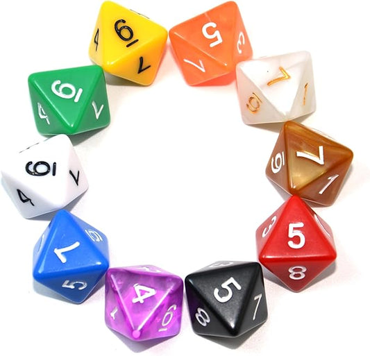 SmartDealsPro 10-Pack D4 D6 D8 D10 D12 Multi Colored Polyhedral Dice for for Dungeons and Dragons DND RPG MTG Table Games (Mix Color(Opaque&Pearl&Transparent, D8)