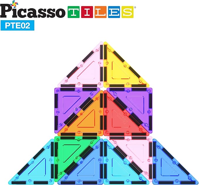 PicassoTiles Magnetic Building Block Set Right Triangle Magnet Tiles Construction Toy STEM Learning Kit Educational Playset Playboard Pretend Play Stacking Blocks Child Brain Development PTE02