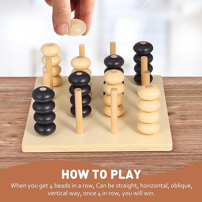 Wooden Board Game 1 Set Logical Training Toy Brain Teaser Toys 3D Four in a Row Game Table Games Brain Teaser Chess Puzzle for Desktop Aldult Parent-Child Wooden Backgammon