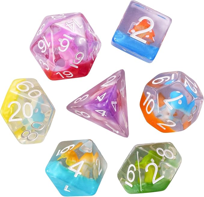 UDIXI 7-Die Mushroom D&D Dice Set, Resin DND Dice Set RPG Polyhedral Dice for Dungeons and Dragons Role Playing Games and Other Tabletop Games (Colorful)