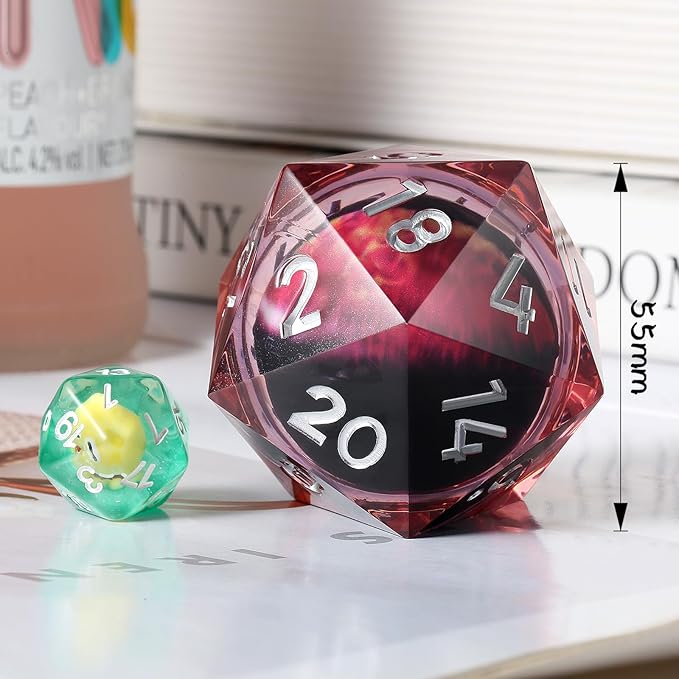 LED 55mm D20 Dice,DNDND Dragon Eyen 20 Sided Dice with Gorgeous Gift Velvet Pouch for Dungeons and Dragons (Red Dragon Eye)