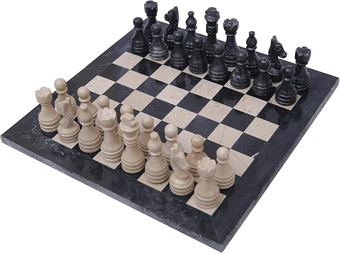 15 Inch Luxury Chess Set Classic Chess Boards for Adults with Handcrafted Stone Board & Marble Chess Pieces Ideal for Home Decor (Black & Virona)