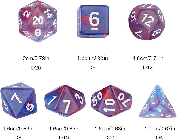 7-Die DND Dice Set Polyhedral Dice Set with a Leather Dice Bag, D&D Dice Set for Dungeons and Dragons, RPG Table Games (Transparent Blue Mix Red)