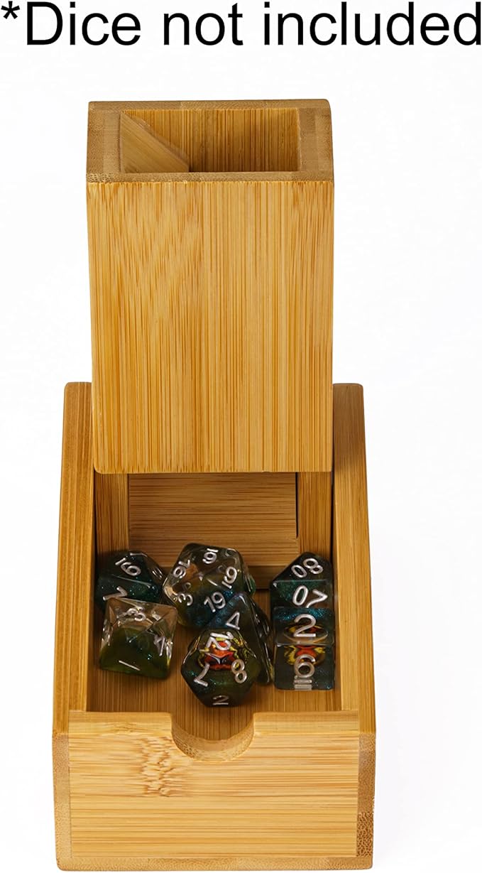 Cusdie Bamboo Dice Tower Foldable Wooden Die Roller Castle Rolling Case for Dungeons and Dragons, Board Game, D&D, RPG(No Logo)