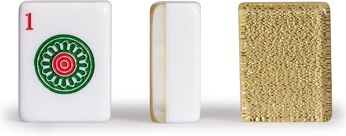 Yellow Mountain Imports American Mahjong Set, Golden Fortune with 166 Acrylic Mahjong Tiles, Inlaid Wooden Case, Racks and Other Accessories