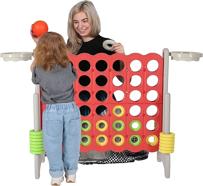 SDADI Giant 33 Inch 4-in-A-Row Hoop Connect Strategy Game and Basketball Indoor/Outdoor Family Fun Board for Toddlers, Kids, Adults, Gray and Red
