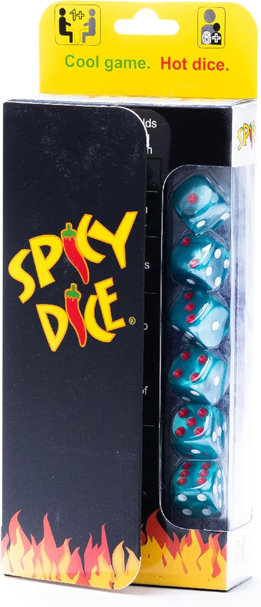 Teal - Like Card and Board Games? Like Farkle, Tenzi, LCR & Yacht? You'll Love Spicy Dice, with red dots for Wild or Double Score. Great for Travel.