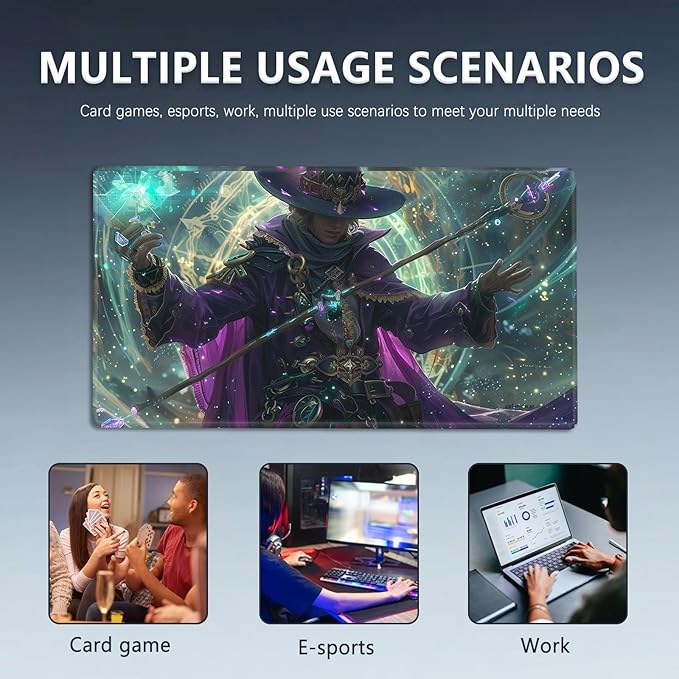 MTG Playmat Size 23.6x13.8in with Storage Bags Portable Playmat TCG and Board Game Mat for Cards Rubber Base Slip-Resistant Mousepad Desk Mat (Mystic,No with Zone)