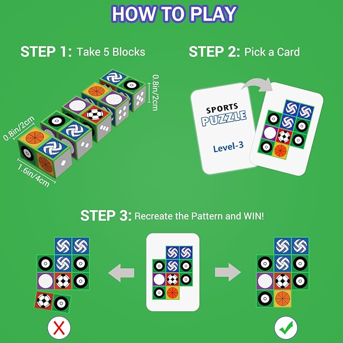 Matching Board Game, Sports Block Puzzle Games Visual Recognition Fast Paced Puzzle Building Cubes, Block Board Games Birthday Gifts Party Supplies