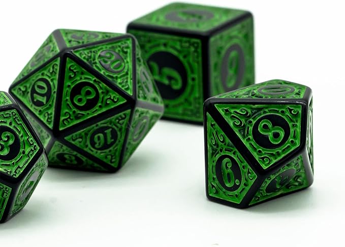 DND Dice Set -D&D Polyhedral Dice (7 Pcs) with Black Dice Bag for Dungeons and Dragons Role Playing Dice Games RPGs (Dice-Green with Black Edge)