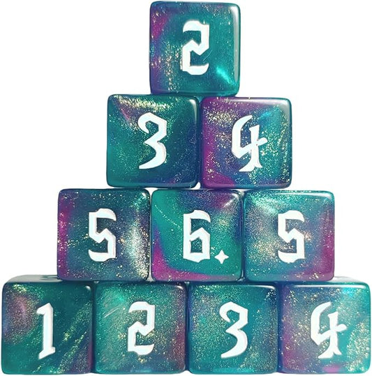 10 PC D6 dice 16mm Acrylic Dice Set for RPG MTG DND Dice Table Games and Board Games (Purple+Green)