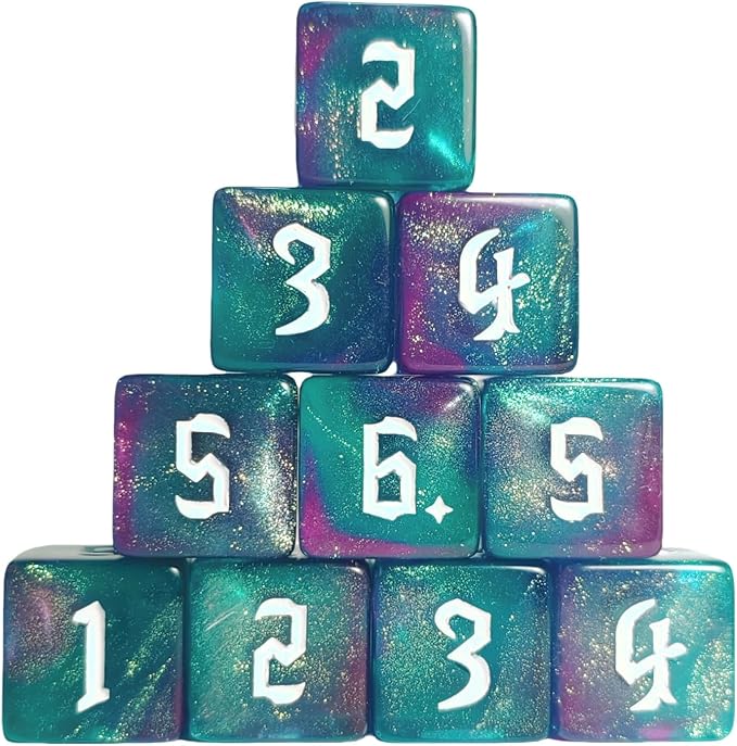 10 PC D6 dice 16mm Acrylic Dice Set for RPG MTG DND Dice Table Games and Board Games (Purple+Green)