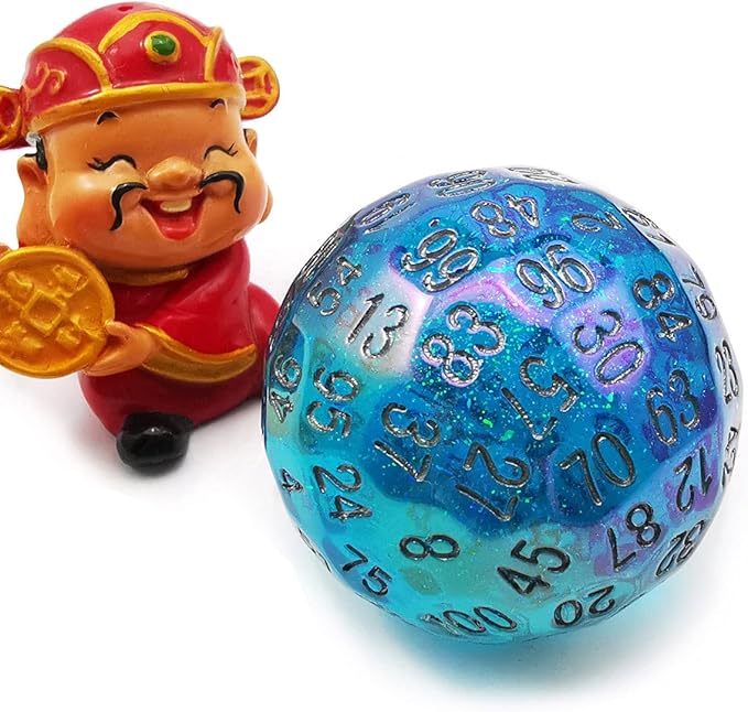 Bescon Dazzling Blue 100 Sided Dice, Game Dice D100, Polyhedral Solid 100 Sides Dice 45MM in Diameter (1.8inch)