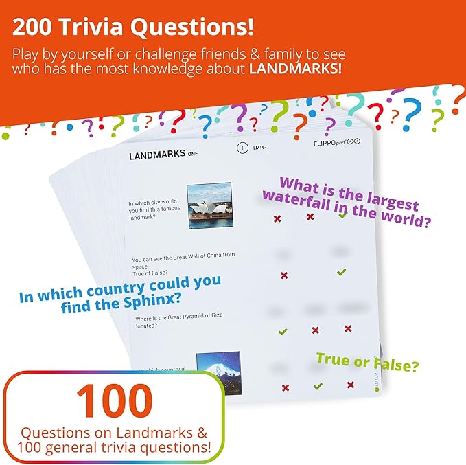 Quiz Device Game - Landmarks Trivia Quiz Game - 25 Cards - 200 Questions - Educational & Fun - Ideal Travel Games for Kids - Family Quiz Games - Portable Pack - Age 6+