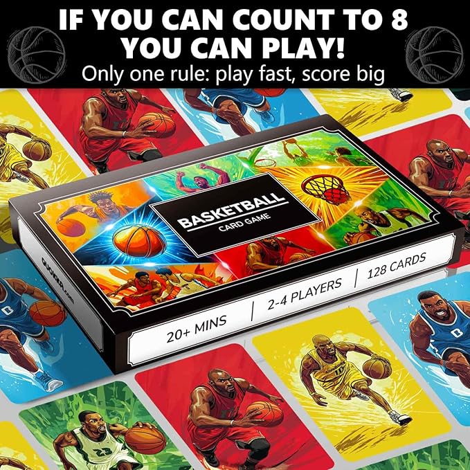 QUOKKA Basketball Fast-Paced Card Game for Kids & Adults – 128 Cards & Easy Rules – Quick & Fun Matching Game – 2-8 Players – Ages 8+ – Perfect for Family Games Night, Travel and Parties