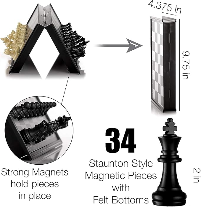 Travel Chess Set, 10 inch Magnetic Chess Board with 2 Extra Queen Portable Folding Board Chess Games for Kids, Adults