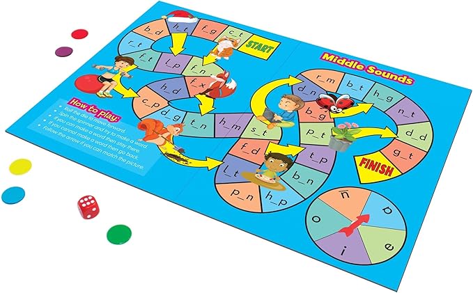Junior Learning Phonics Board Games Set, 6 Counters, Ages 4-5, Language Skills, Pre K-K, Medium