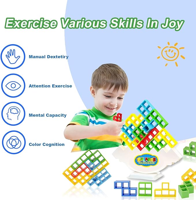 Aimery 64 Pcs Tetra-Tower Game Balance Stacking Blocks with 2 Base, Two Player Balancing Board Games for Kids & Adults, Team Building STEM Toys for Family, Parties, Travel