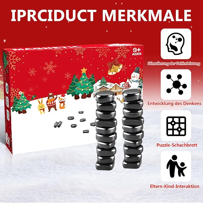 20 Pcs Christmas Magnetic Chess Game, Magnetic Chess Game with Stones, Strategy Games for Kids & Adults, Ages 6+