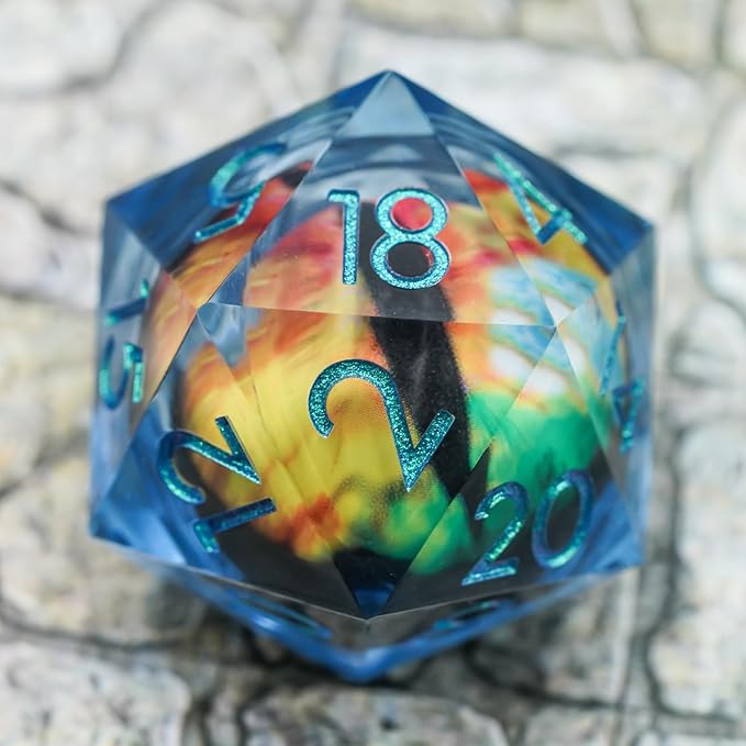 Dungeons and Dragons DND Dice D20, Moving Eyeball Liquid Core Dice Set D&D 33MM Oversized D20 Single Sharp Edge Resin dice with Gift Case, Polyhedral Dice for Role Playing Game