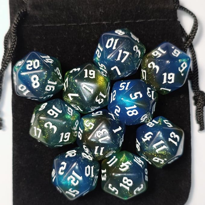 10PCs D20 Polyhedral Dice Set 22mm for DND RPG MTG Dungeons and Dragons Dice (Blue + Curry)