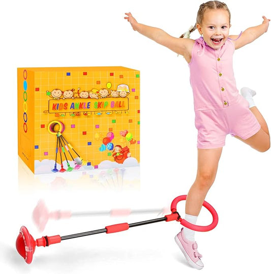 Ankle Skip Ball for Kids - Foldable Flash Wheel Skip Ball, Outside Game Toys for Kids & Adults, Gift for Boys & Girls Age 5 6 7 8 9 10 Years Old, Red